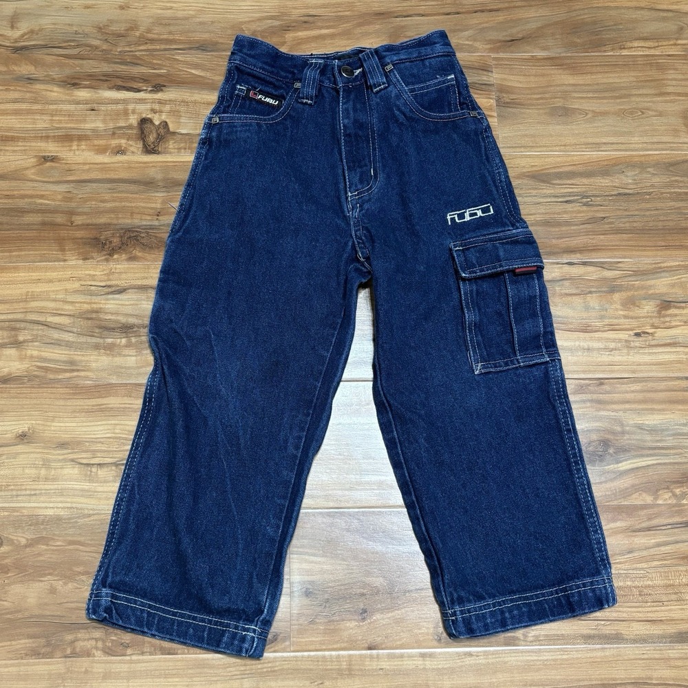 FUBU Denim Carpenter Pants Jeans Boy's 4 Blue Y2K Vintage Denim Wide Leg‎ Baggy